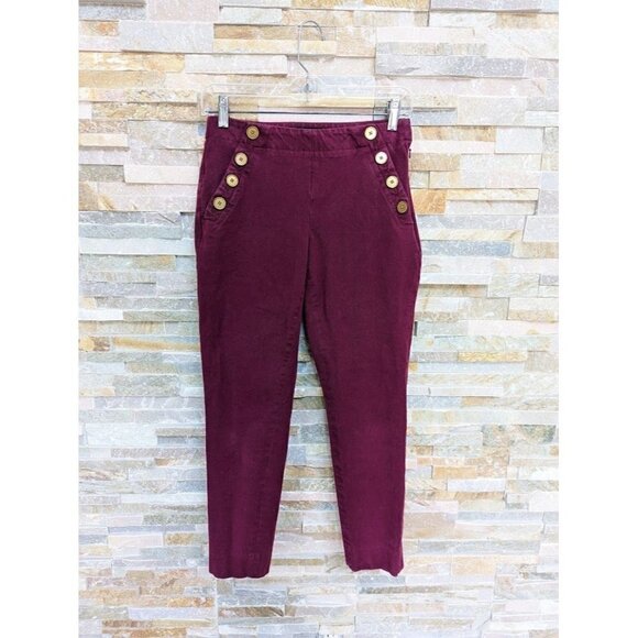 Banana Republic Women's Maroon Sloan Gold Button Pants Size 0 - Picture 1 of 6